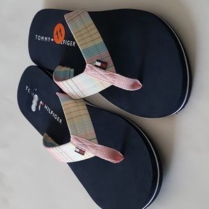TOMMY HILFIGER Women's crespo slides flip flops memory foam flag Logo size 11